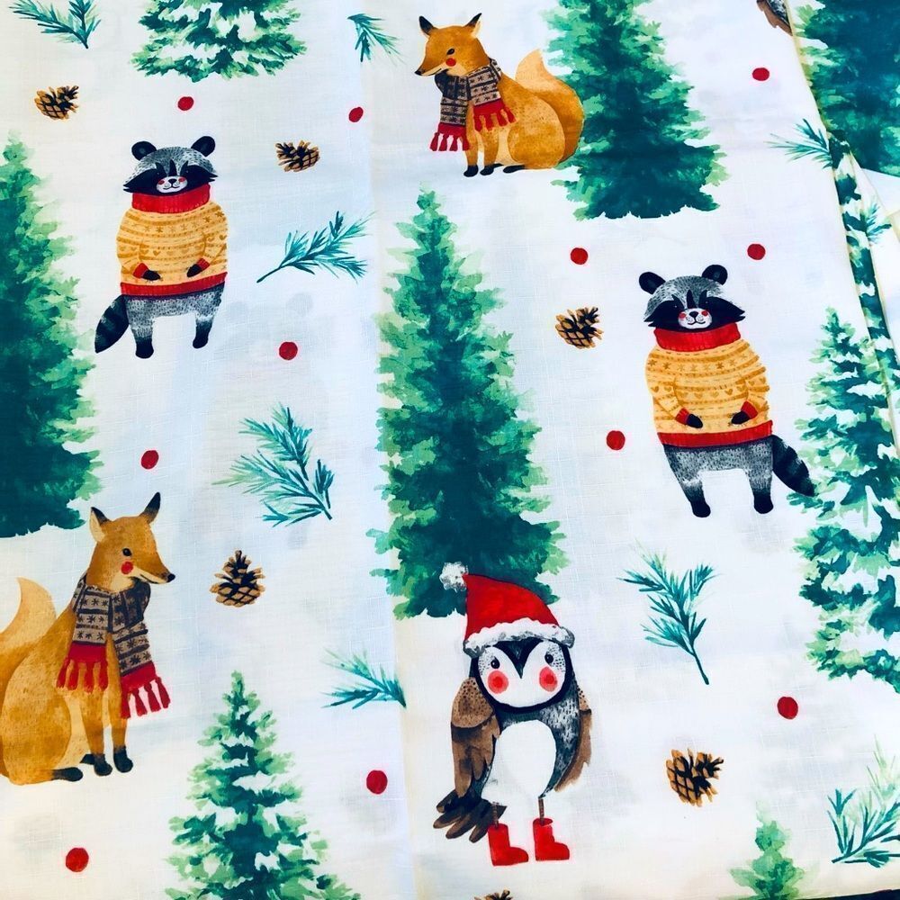 Winter Holiday Woodland Fox Owl Christmas Shower Curtain